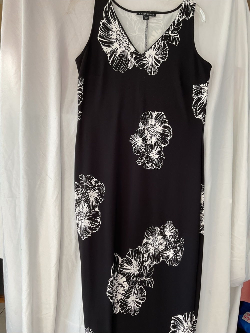 Boston Proper Black Maxi Dress with White Floral Print
